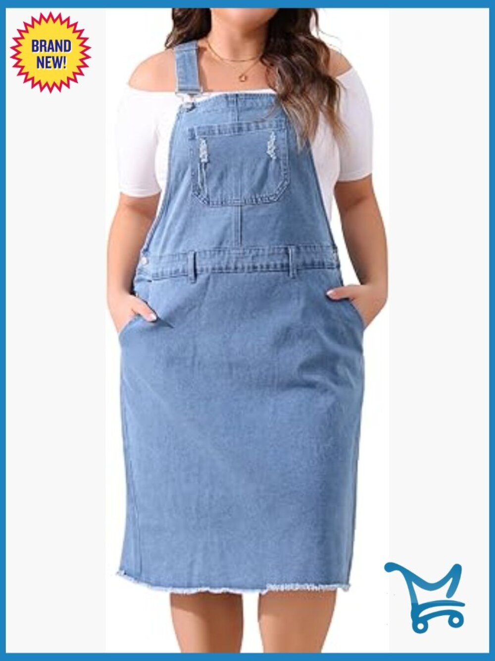 Plus Size Denim Overall Dress Midi Racerback Adjustable Strap Pinafore with